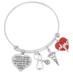 Nurse's Prayer Charm Bangle Bracelet ✨ Stainless Steel Medical Professional Gift